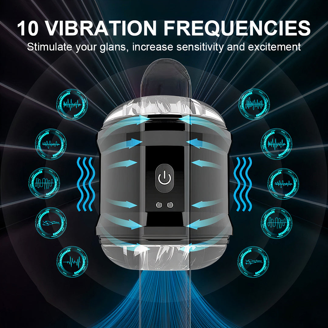 10 multiple vibration modes in Open-ended dual stroker vibrating masturbator