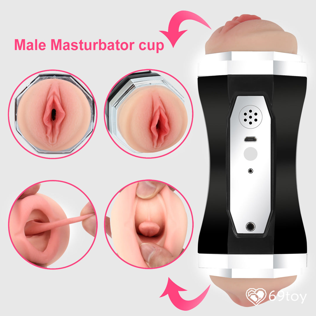 2 in 1 realistic vagina and mouth vibrating masturbator cup sex toy for male