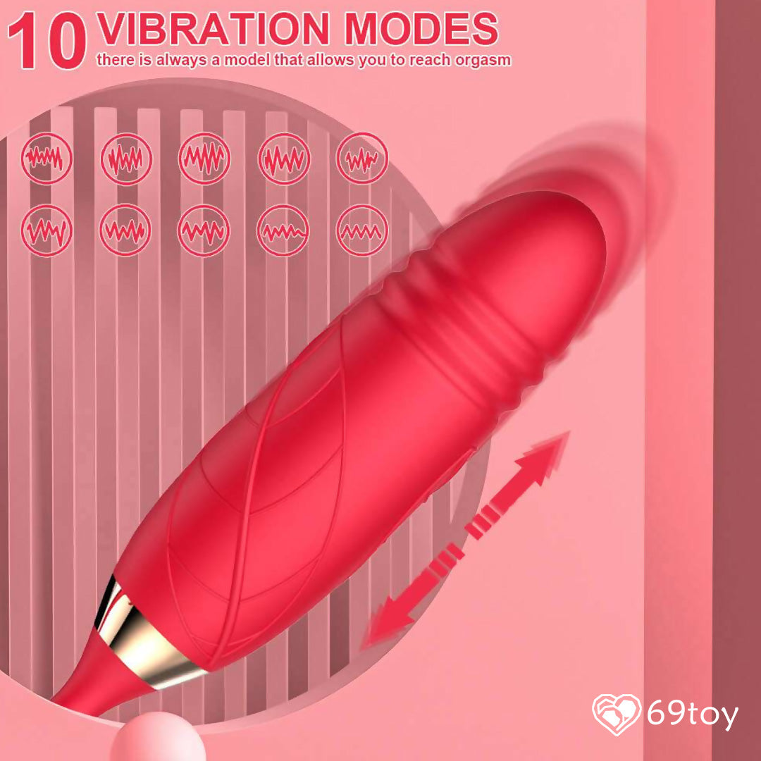 4 in 1 Thrusting Dildo with Rose Clit Licking Vibrator sex toy for women