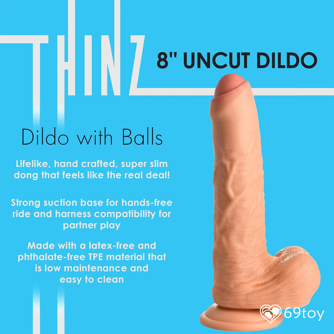 8" Uncut Realistic Dildo with Balls