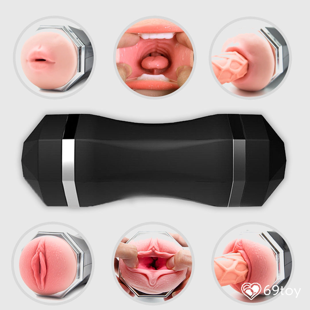Realistic vagina and mouth vibrating masturbator cup sex toy for men at 69toy